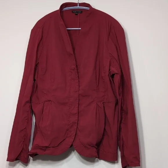 Eileen Fisher | Linen Lightweight Red Blazer Jacket Size L - Picture 2 of 11